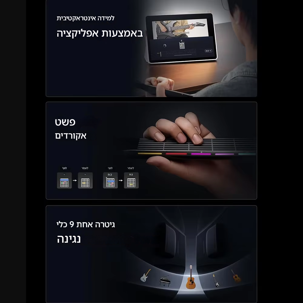גיטרה חשמלית ניידת עם מיתרי סיליקון לנגינה נוחה כל בו מיוזיק kolbomusic.com