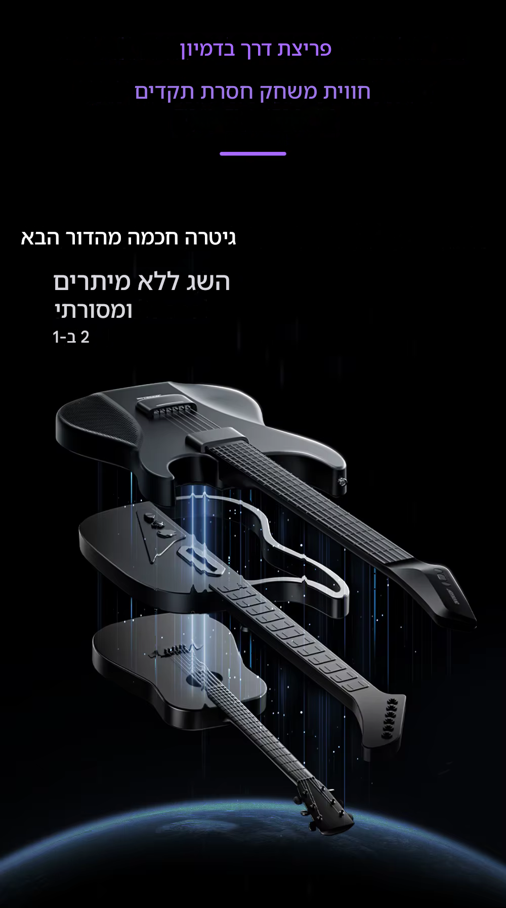 0f9c29b2 8934 4ba7 813d 14c9627c9201 | קנה עכשיו את כל בו מיוזיק - גיטרה חשמלית ניידת עם מיתרי סיליקון לנגינה נוחה