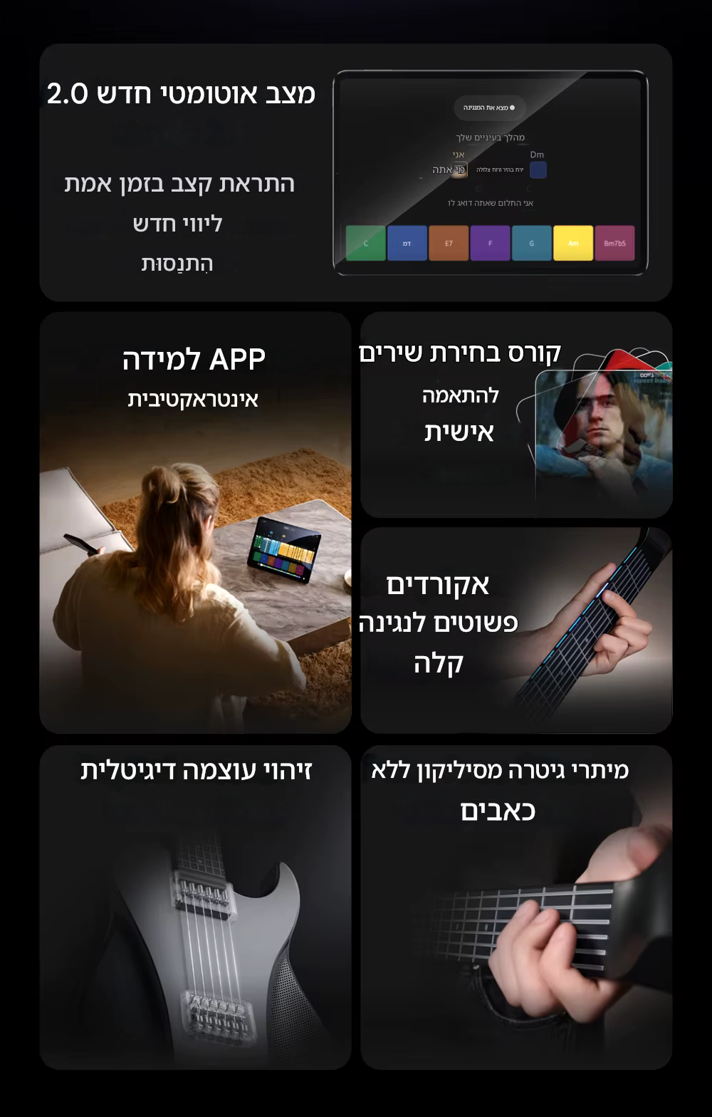 c6867ae2 ffe7 4eb4 a395 c7f1ab1080a7 | קנה עכשיו את כל בו מיוזיק - גיטרה חשמלית ניידת עם מיתרי סיליקון לנגינה נוחה
